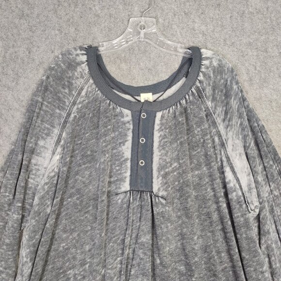 Free People Womens Tunic Gray Acadia Sz M Cotton Poly Burnout Oversized Henley - Picture 3 of 11
